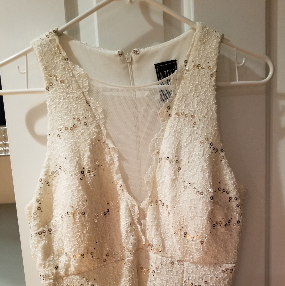 Long white sequence formal dress